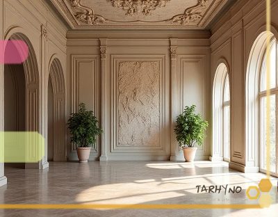 سبک کلاسیک در طراحی داخلی به زبان ساده 4 استفاده از مجسمه هنری و نقوش کلاسیک