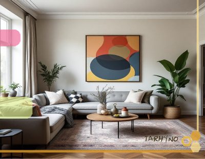 اتاق نشیمن با ترکیب رنگ‌های شاداب.