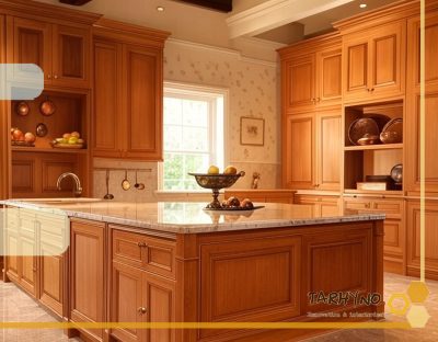 سبک نئوکلاسیک به زبان ساده 6 آشپزخانه نئوکلاسیک با کابینت چوبی و تزئینات زیبا در منطقه لواسان