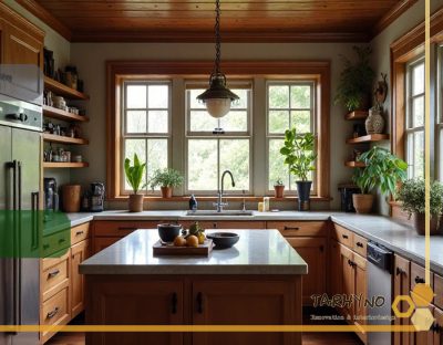 کابینت کلاسیک 7 یک آشپزخانه کلاسیک با رنک چوب طبیعی