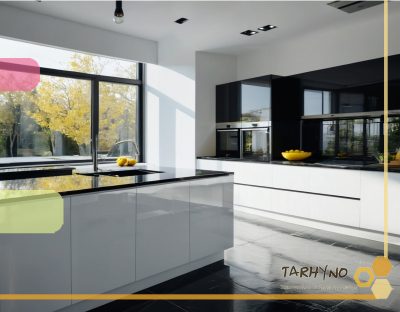 کابینت‌ مدرن با در شیشه‌ای