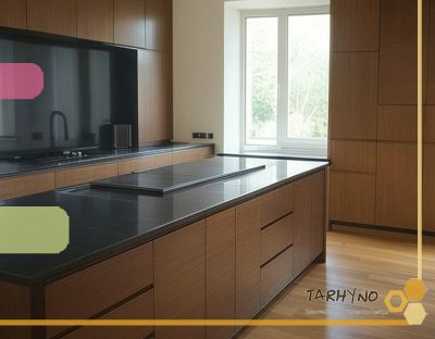 نمای زیبای کابینت‌های چوبی با روکش ساده