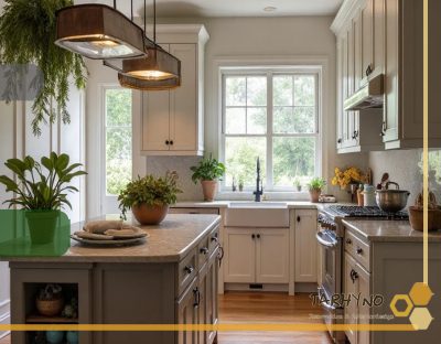 کابینت کلاسیک 12 کابینتهای کلاسیک با رنگ طوسی روشن.